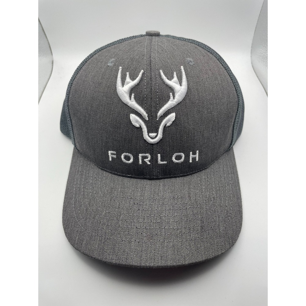 FORLOH Grey Trucker Hat Snapback Mesh Back Deer Antler Logo Made in USA OSFA